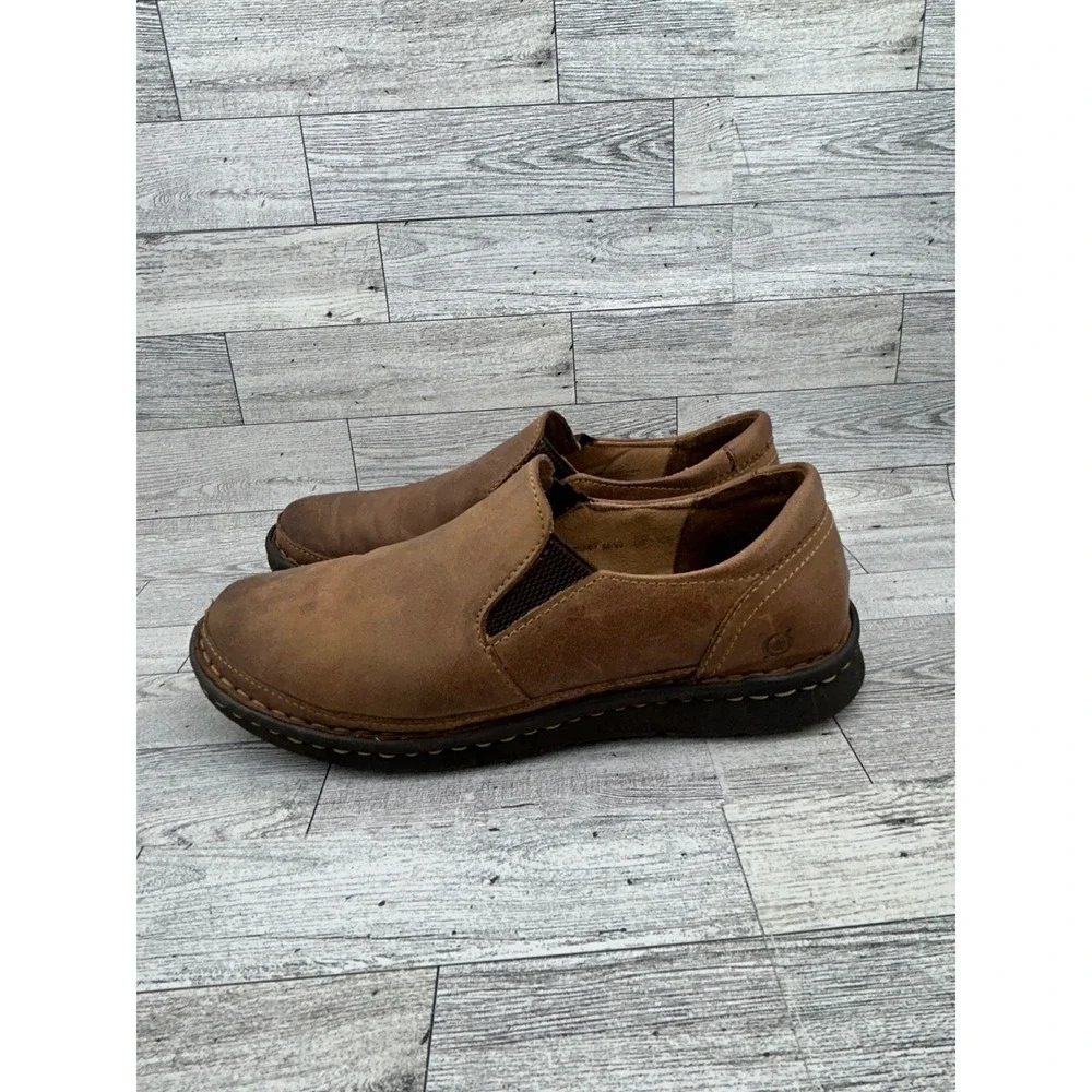 Born Mens Leather Slip On Loafers Brown F33006 Tan Distressed Shoes Size‎ 9.5 41
